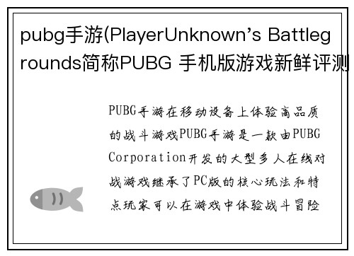 pubg手游(PlayerUnknown's Battlegrounds简称PUBG 手机版游戏新鲜评测)